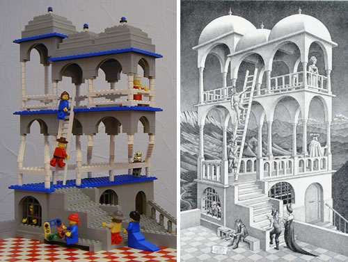 Escher's Belvedere in LEGO by Andrew Lipson and Daniel Shiu, inspired by M.C. Escher's Belvedere (1958)